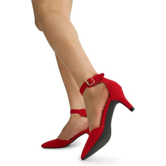 Dream Pairs Women's Red Suede Faux Suede pointed Toe Kitten Heels Pumps Shoes - Picture 6 of 7